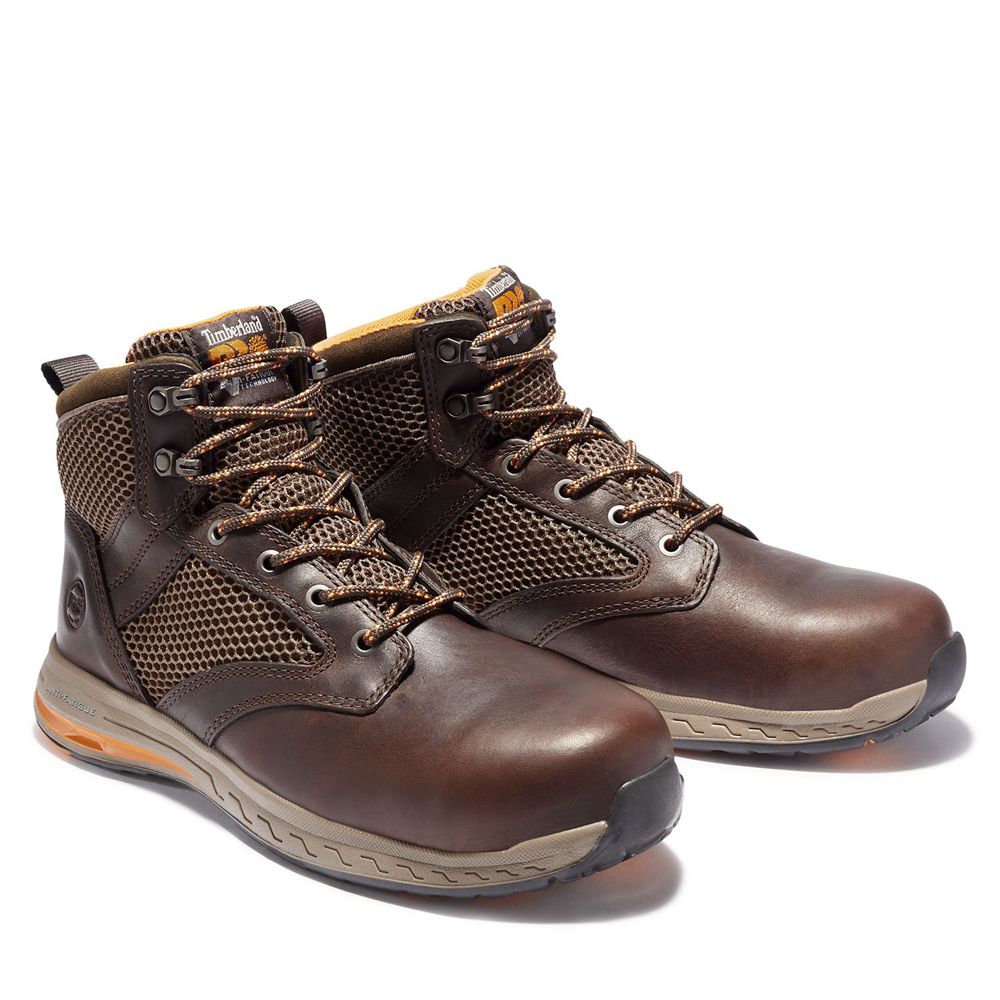 Botas Pro Timberland Argentina Hombre - Pro Drivetrain Comp Toe Mid - Marrones Oscuro - BHINMR-419